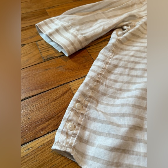 Chico's Striped 3/4 Sleeve 100% Linen Button Down Shirt Womens Sz 3P Beige/White - Picture 6 of 12